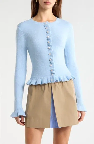 Astr The Label Eowyn Ruffle Cardigan In Light Blue