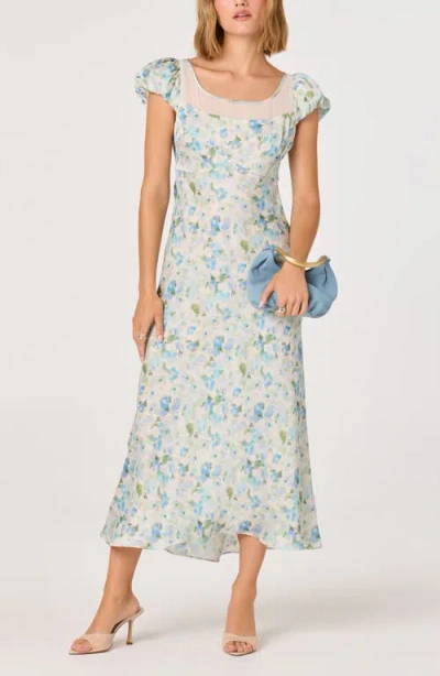 Astr The Label Erma Floral Puff Sleeve Empire Waist Midi Dress In Blue