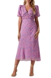 Astr The Label Esperanza Floral Back Cutout Midi Dress In Purple Pink Floral
