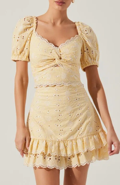 Astr The Label Evelin Embroidered Eyelet Cotton Twist Front Top