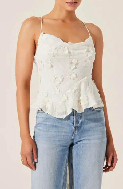 Astr The Label Everli Floral Applique Tie Back Top In Cream