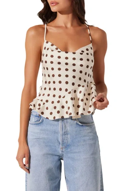 Astr The Label Everli Polka Dot Tie Back Top In Brown Polka Dot