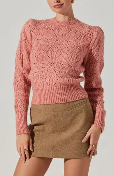 Astr The Label Evy Puff Sleeve Open Stitch Sweater In Pink