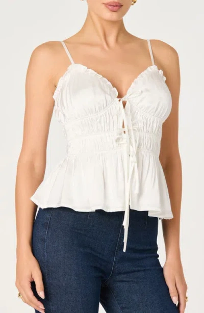 Astr The Label Fabiola Shirred Tie Front Button-up Peplum Top In Gray