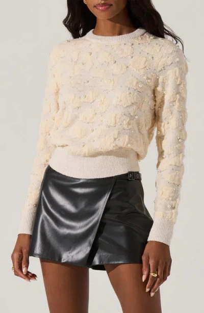 Astr The Label Faux Pearl Detail Sweater In Cream
