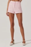 Astr The Label Faux Pearl Trim High Waist Tweed Shorts In Pink