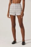 Astr The Label Faux Pearl Trim High Waist Tweed Shorts In White Black
