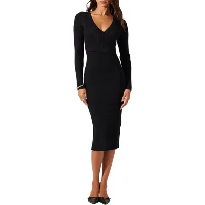 Astr The Label Faux Wrap Ribbed Dress In Black