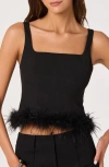 Astr The Label Feather Trimmed Crop Top In Black