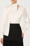 Astr The Label Felista Scarf Neck Long Sleeve Shirt In White