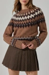 Astr The Label Feyre Fair Isle Crewneck Sweater In Brown