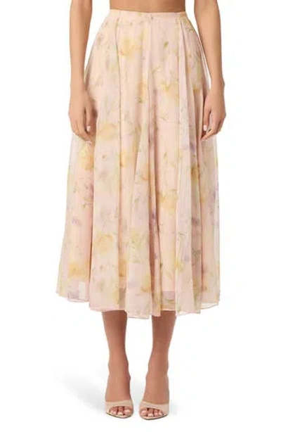 Astr The Label Fiori Chiffon Midi Skirt In Pink