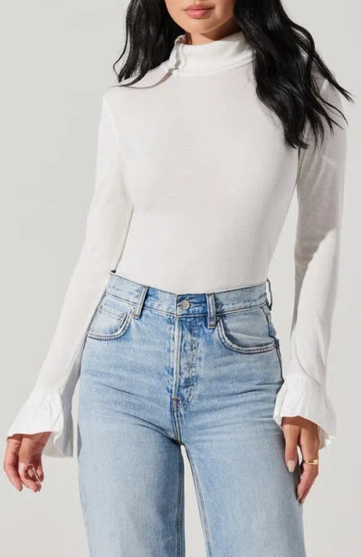 Astr The Label Flare Sleeve Turtleneck Top In White