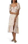 Astr The Label Floral Eyelash Lace Detail Midi Dress In Purple Floral
