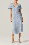 Astr The Label Floral Flutter Sleeve Cutout Back Midi Dress In Light Blue