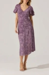 Astr The Label Floral Flutter Sleeve Cutout Back Midi Dress In Plum