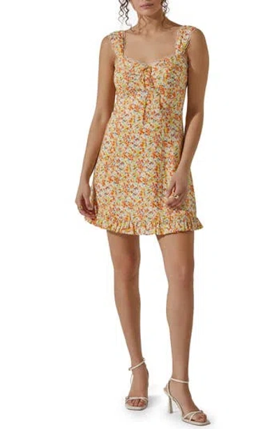 Astr The Label Floral Lace Trim Mini Sundress In Orange Blue Floral