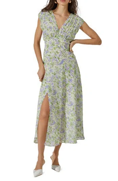Astr The Label Floral Pleated Bodice Midi Dress In Green