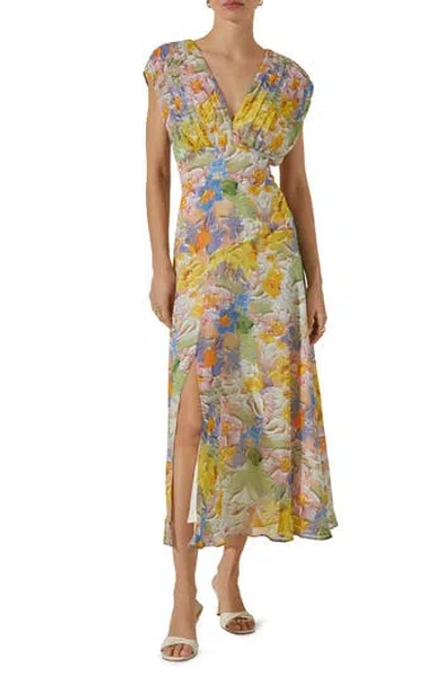 Astr The Label Floral Pleated Bodice Midi Dress In Multi