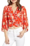 Astr The Label Floral Pleated Sleeve Wrap Blouse In Multi