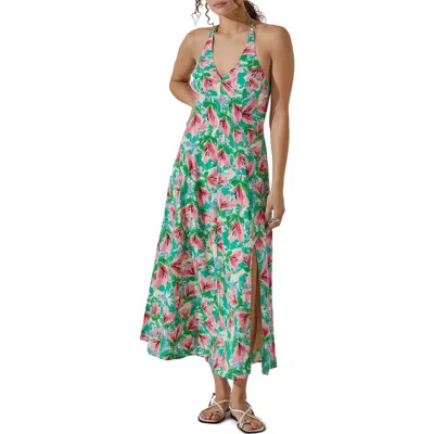 Astr The Label Floral Print Halter Dress In Green Pink Floral