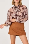 Astr The Label Floral Tie Neck Top In Brown