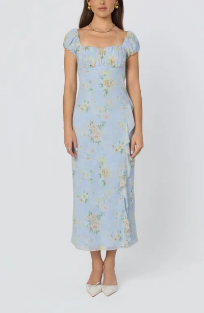 Astr The Label Florence Floral Ruffle Detail Dress In Blue