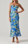Astr The Label Florianne Floral Print Bustier Sleeveless Maxi Dress In Blue Yellow Abstract