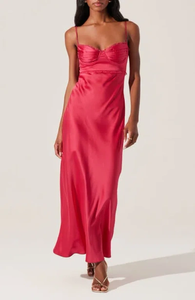 Astr The Label Florianne Lace Trim Satin Slipdress In Berry