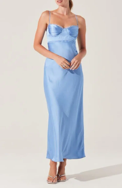 Astr The Label Florianne Lace Trim Satin Slipdress In Blue
