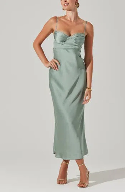 Astr The Label Florianne Lace Trim Satin Slipdress In Green