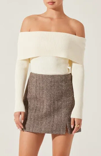 Astr The Label Foldover Off The Shoulder Rib Sweater In Cream