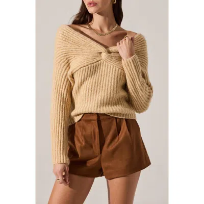 Astr The Label Franisbel Off The Shoulder Sweater In Brown
