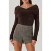 Astr The Label Fuzzy Off The Shoulder Sweater In Brown