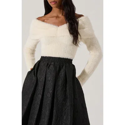 Astr The Label Fuzzy Off The Shoulder Sweater In Cream