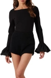 Astr The Label Genessy Ruffle Cuff Mixed Media Top In Black