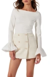 Astr The Label Genessy Ruffle Cuff Mixed Media Top In Off White