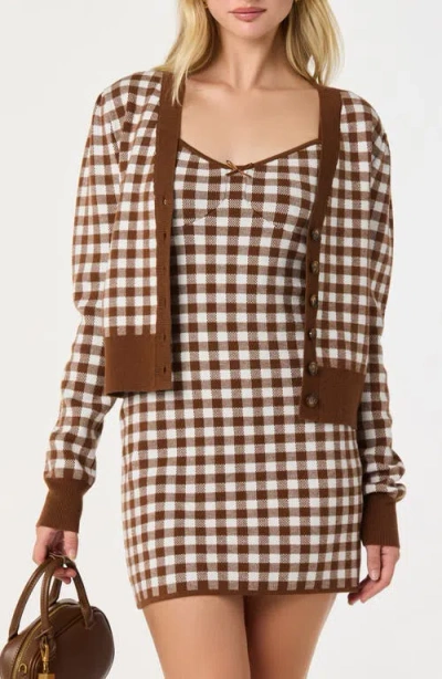 Astr The Label Gingham Cardigan In Brown