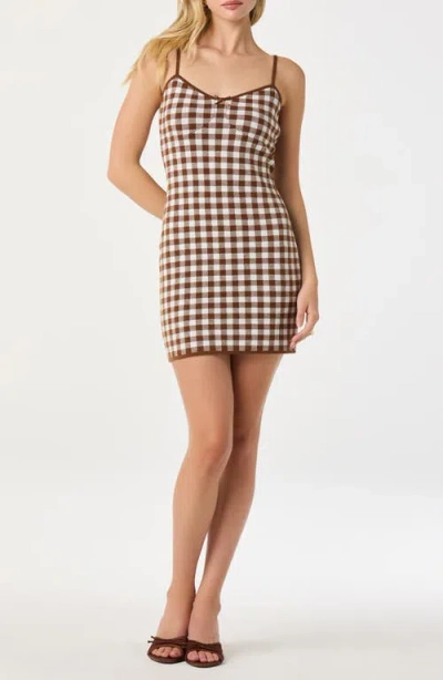 Astr The Label Gingham Knit Minidress In Brown