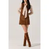 Astr The Label Gisselle Mixes Media Long Sleeve Corduroy Minidress In Brown