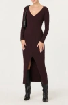 Astr The Label Glenda Long Sleeve Rib Sweater Dress In Burgundy