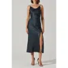 Astr The Label Glynis Cowl Neck Satin Slipdress In Dark Teal
