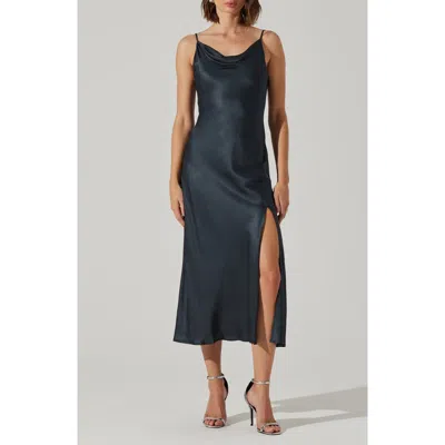 Astr The Label Glynis Cowl Neck Satin Slipdress In Dark Teal