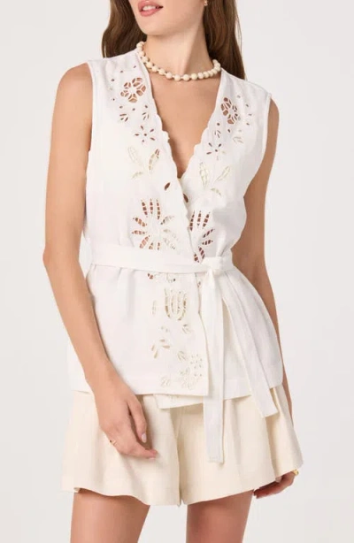 Astr The Label Greta Embroidered Cotton & Linen Vest In White