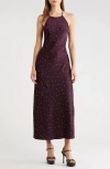 Astr The Label Halley Rhinestone Open Back Satin Midi Dress In Purple