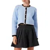 Astr The Label Hattie Contrast Trim Crop Cardigan In Blue Combo