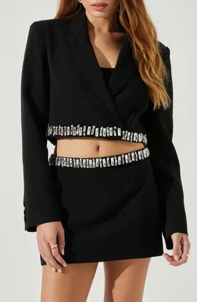 Astr The Label Hazel Crystal Embellished Crop Blazer In Black