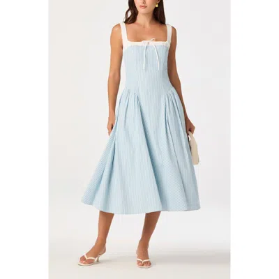 Astr The Label Hazel Ticking Stripe Midi Dress In Blue