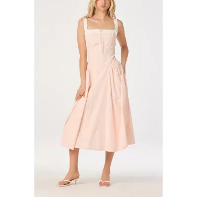 Astr The Label Hazel Ticking Stripe Midi Dress In Pink