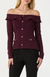 Astr The Label Heart Button Off The Shoulder Sweater In Brown